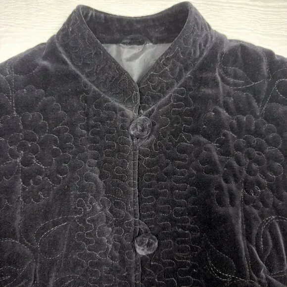 Vintage Quilted Black Velvet Mandarin Collar Jacket Women's Asian Inspired Coat - Picture 6 of 15